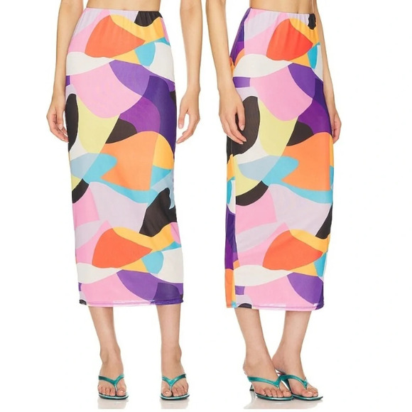 AFRM Orange with other multicolored prints skirt 33315. - Picture 1 of 6